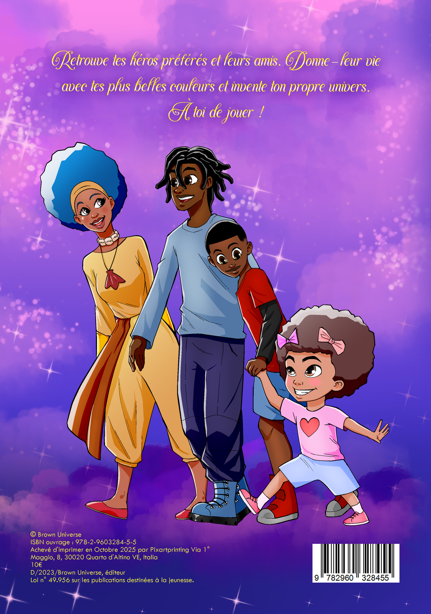 Livre de coloriage jeunesse Brown Universe avec personnages afro à colorier