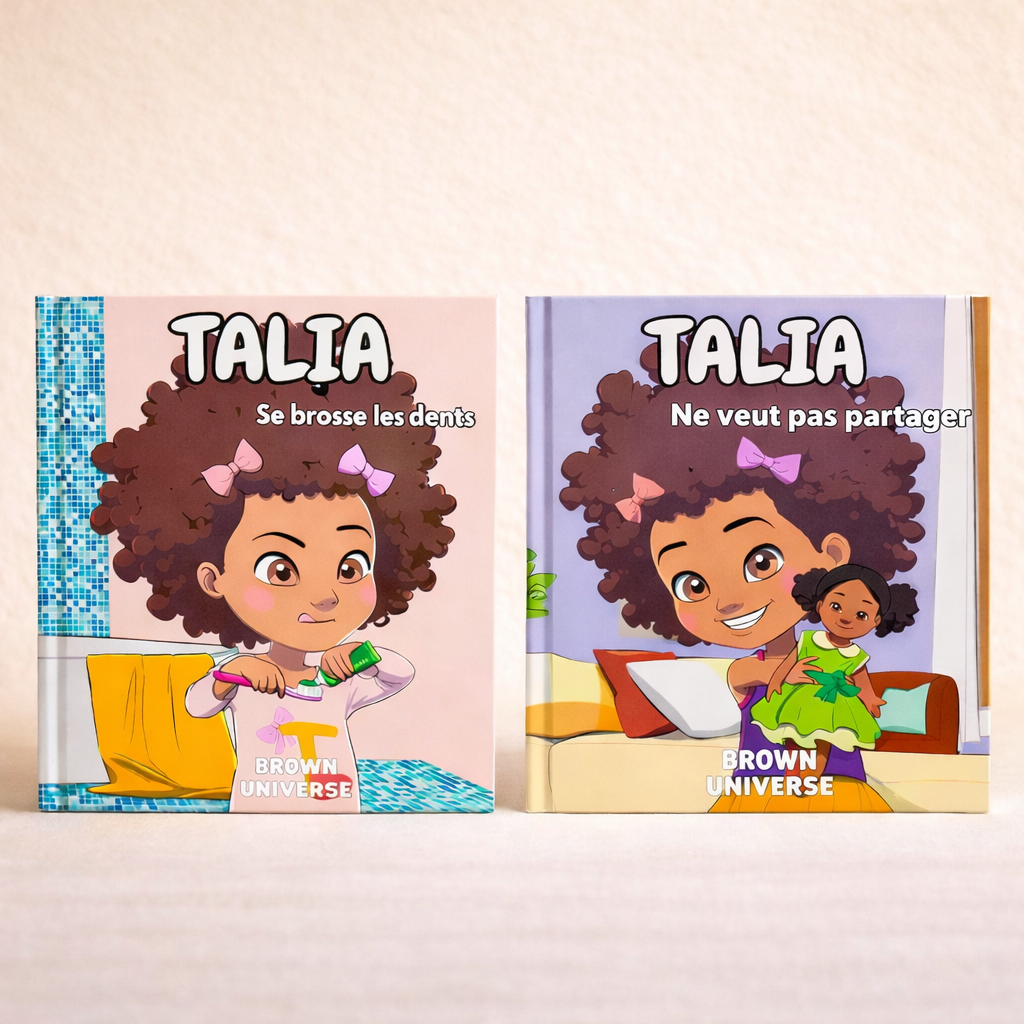 Couverture de livres enfants Talia sur l'hygiène et le partage, idéal pour un livre jeunesse afro.