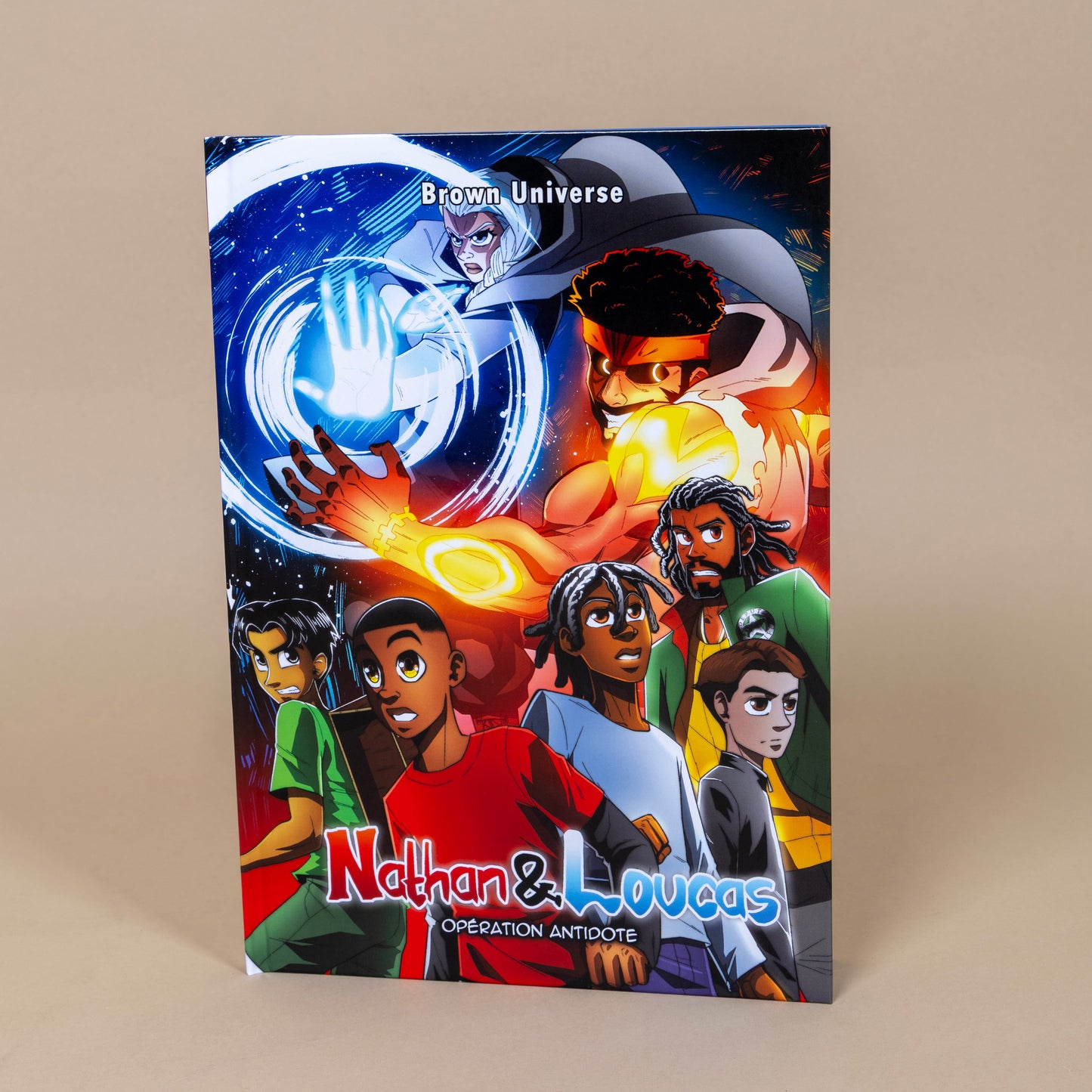 Couverture du livre jeunesse africaine Nathan & Loucas 2 : Mission Antidote, présentant des héros en action.