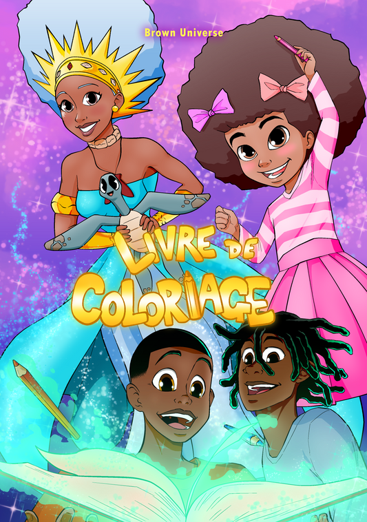 Couverture du livre de coloriage, mettant en avant livre enfant noir et des personnages afro. Coloriez vos héros !