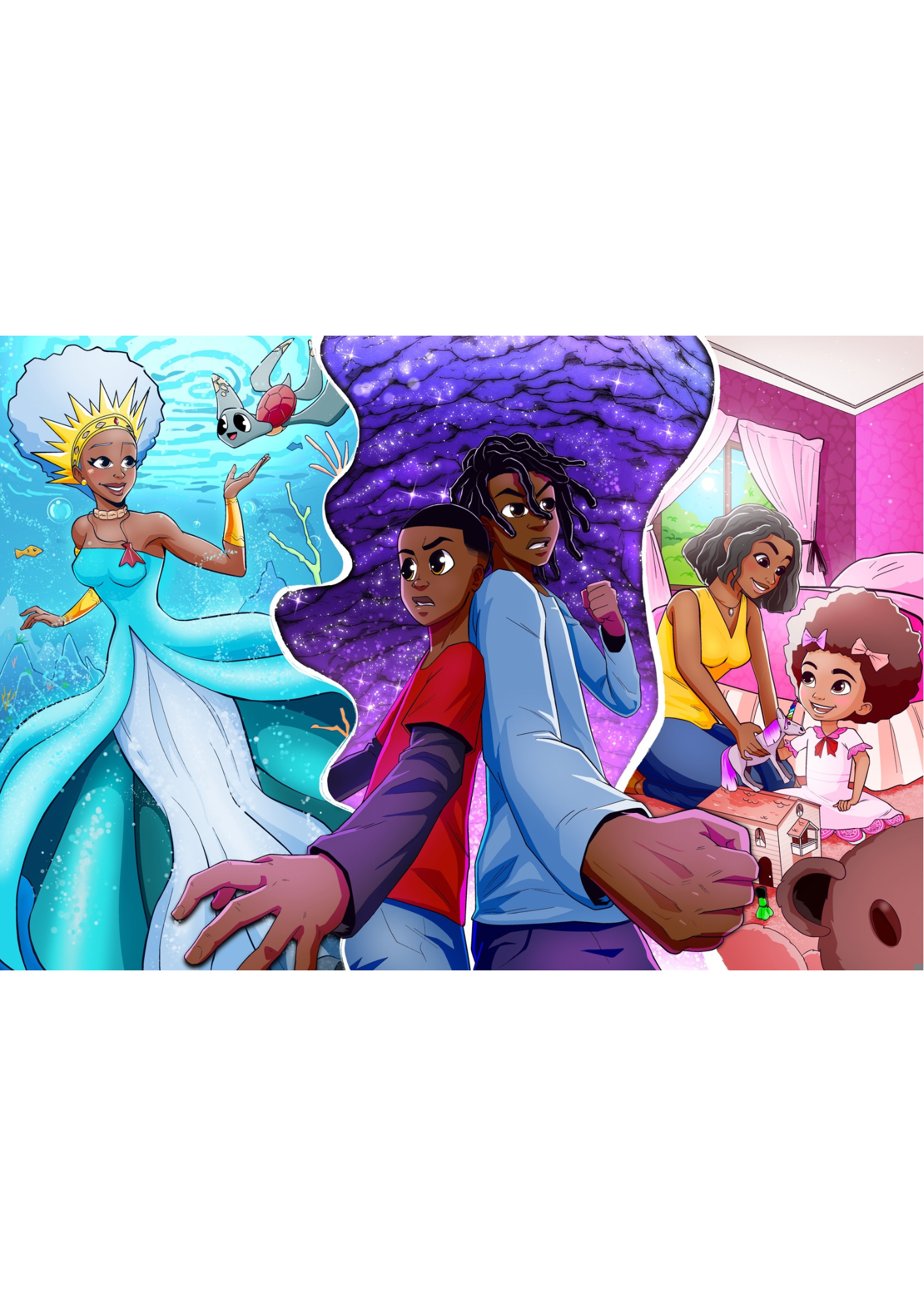 Puzzle 100 pièces représentant des personnages de Brown Universe, un jeu africain enfant.