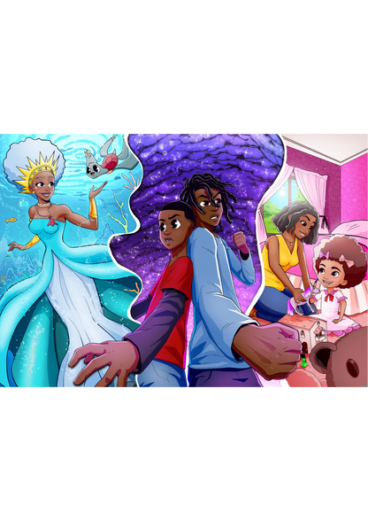 Puzzle 100 pièces représentant des personnages de Brown Universe, un jeu africain enfant.